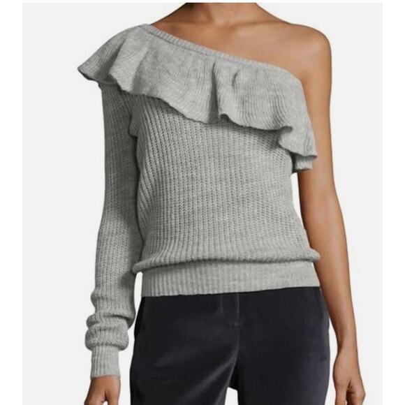 Rebecca Taylor One Shoulder Sweater Womens Gray XS Alpaca Wool Pullover Ruffle - Picture 2 of 12